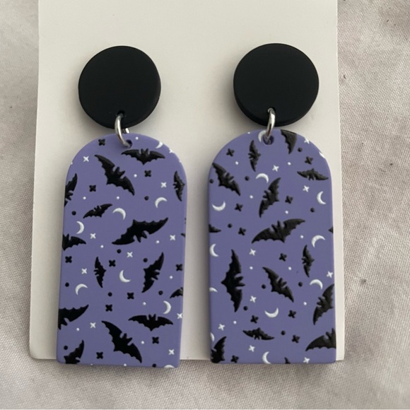 Halloween Bat & Moon Statement Earrings - Picture 2 of 2
